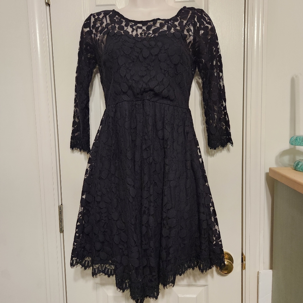 ✨️Free People Black Floral Lace Pointed Hem Cocktail Dress Size 0
